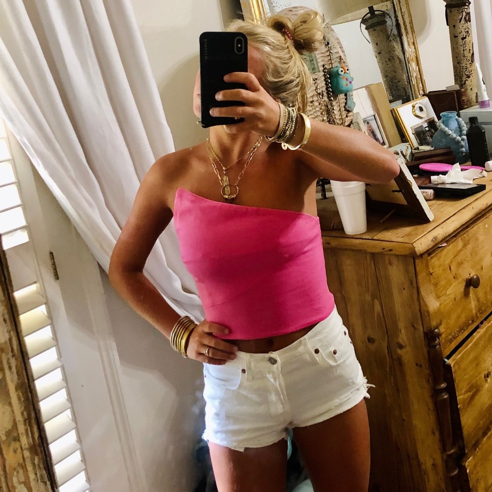 Pink strapless top